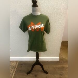 Fashion Nova Green Graphic T-Shirt with Orange and White Design
